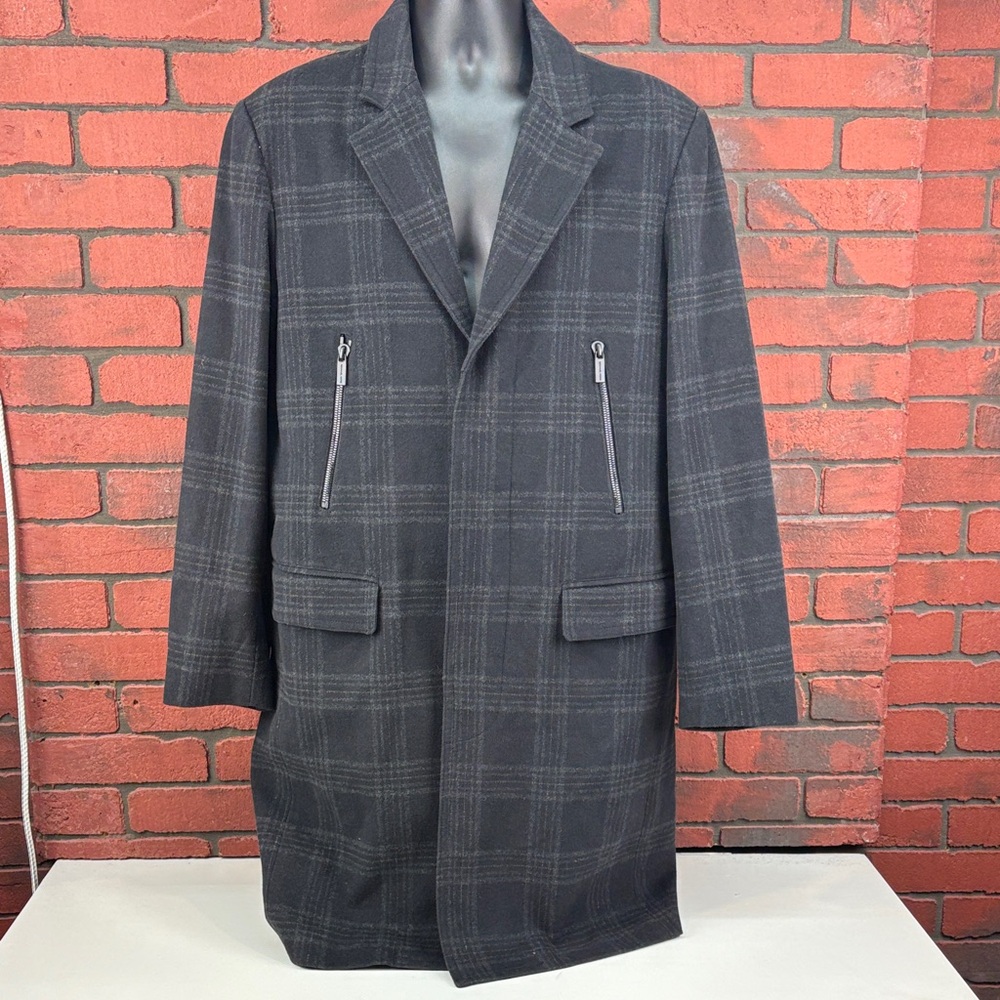 Michael Kors Trench Coat Mens Medium Plaid Wool